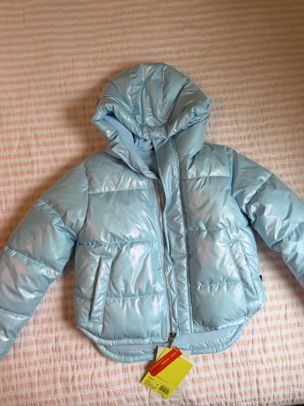 Light Blue Puffer Jacket for Kids with Hood